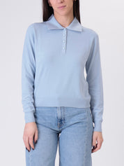 Light blue button-up knit polo