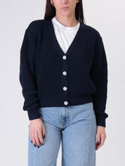 Cardigan bottoni fiore gioiello blu