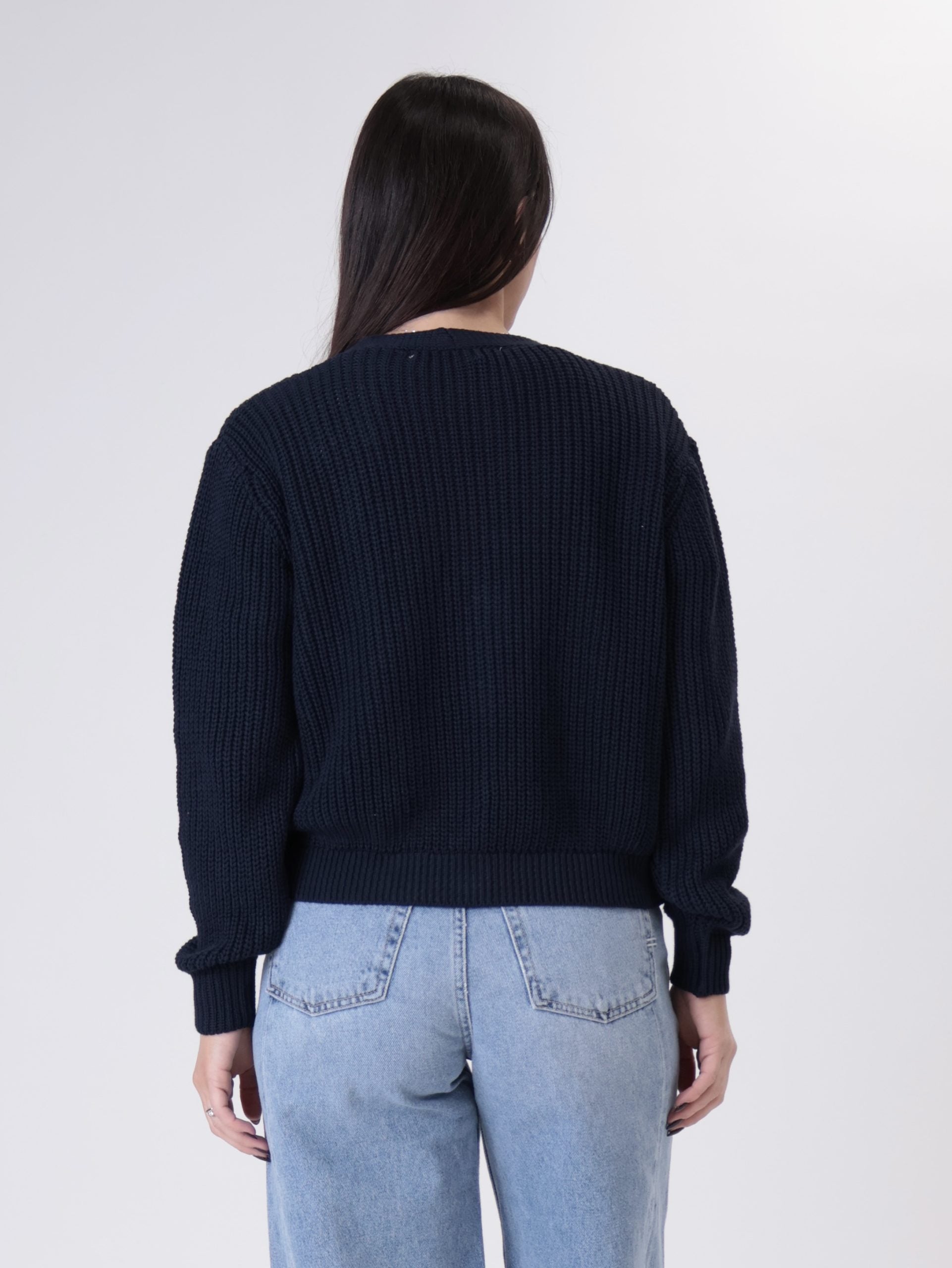 Cardigan bottoni fiore gioiello blu