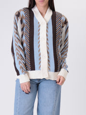 Cardigan bottoni jacquard moro/celeste