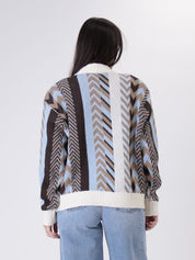 Cardigan bottoni jacquard moro/celeste