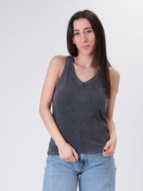 V-neck marbled tank top old black
