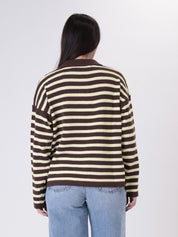 Brown striped knit polo shirt