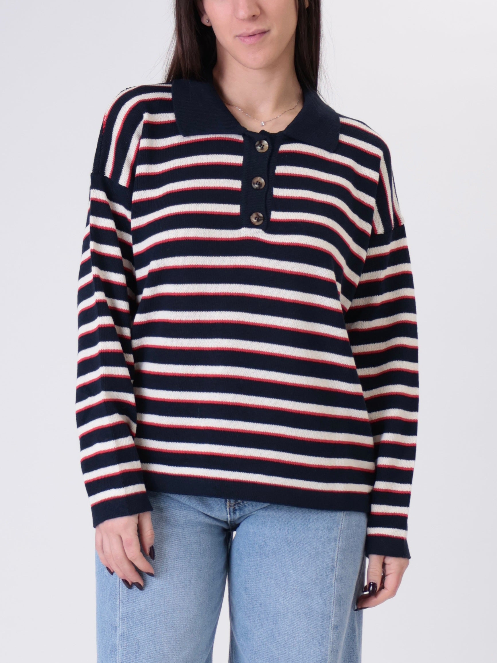 Polo in maglia riga blu