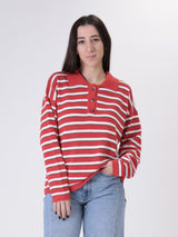 Red striped knit polo shirt