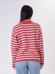 Red striped knit polo shirt
