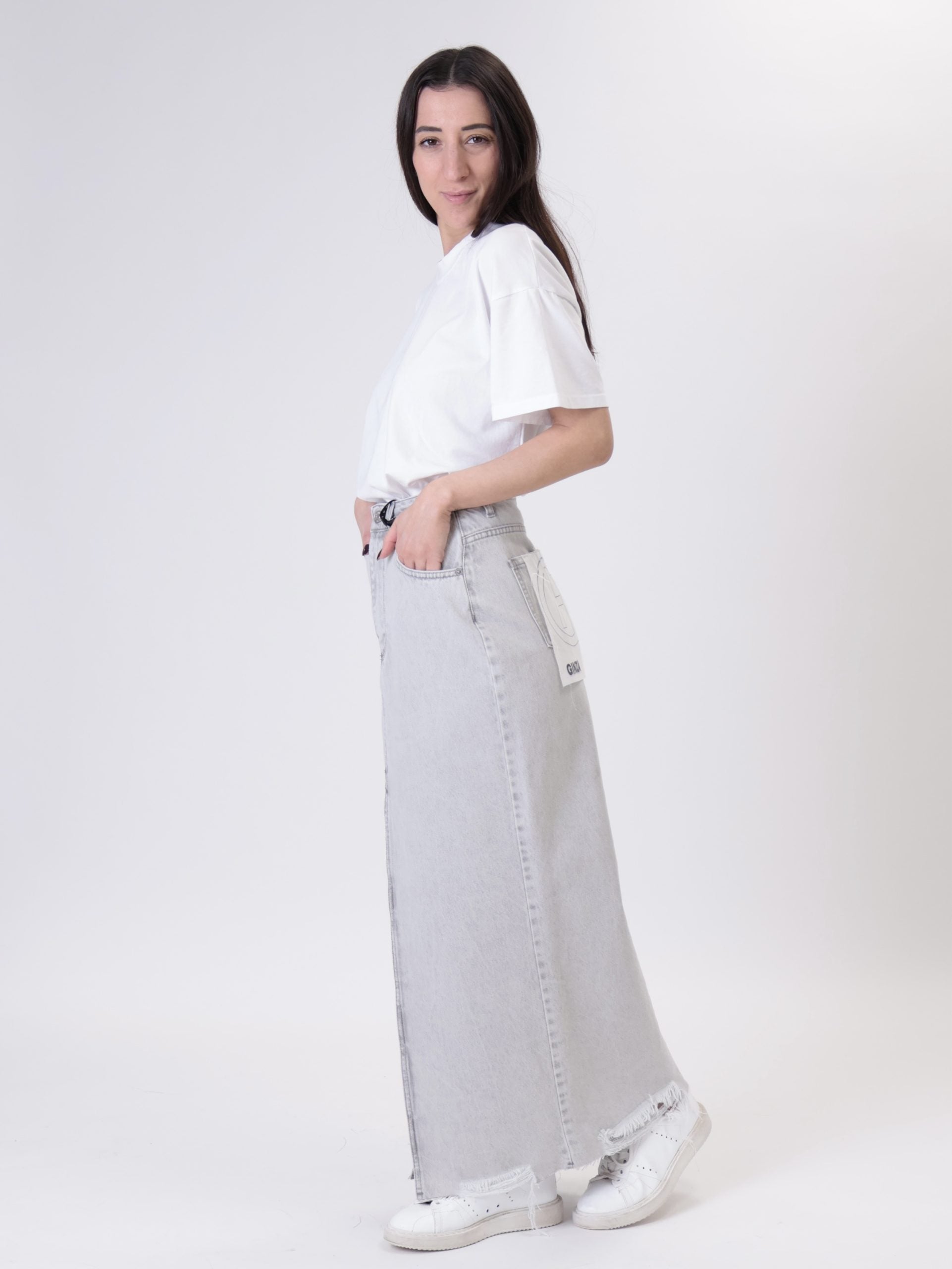 Grey denim longuette skirt