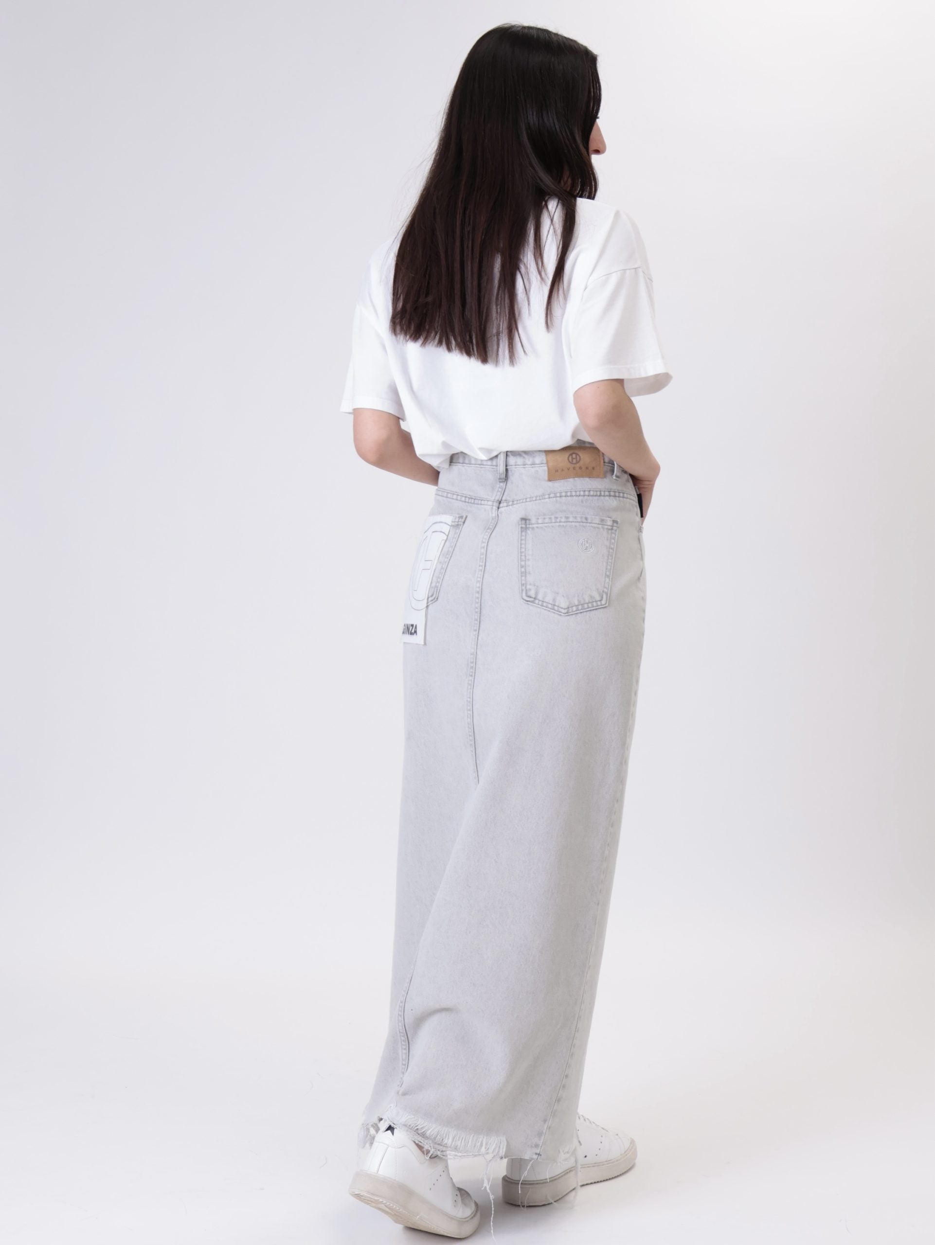 Grey denim longuette skirt