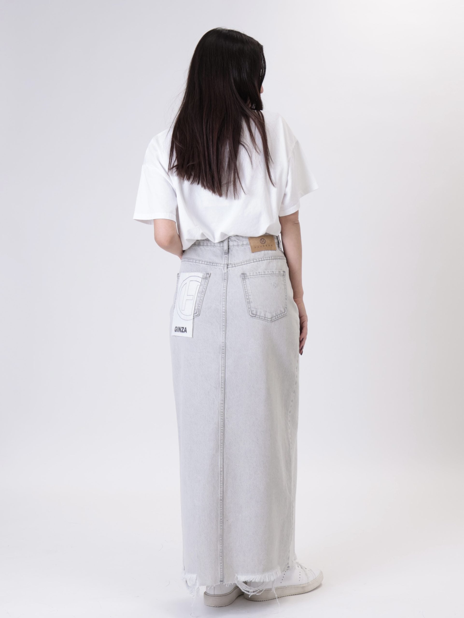 Grey denim longuette skirt