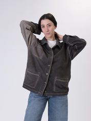 Giacca camicia scamosciata fango