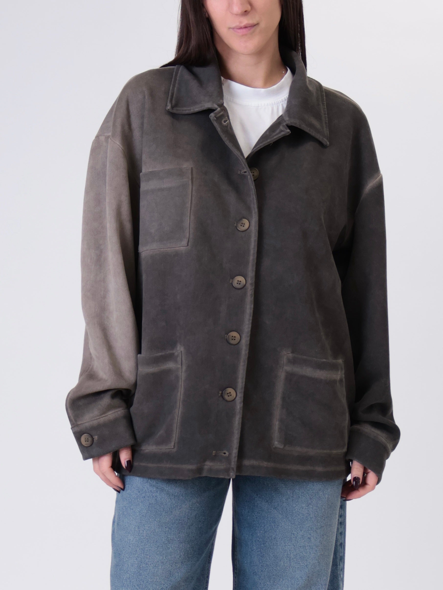 Giacca camicia scamosciata fango