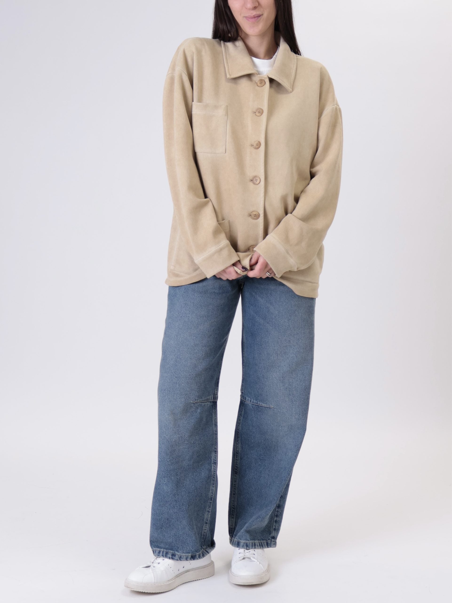 Giacca camicia scamosciata cammello