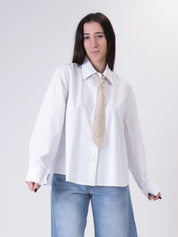 Shirt with white crochet tie