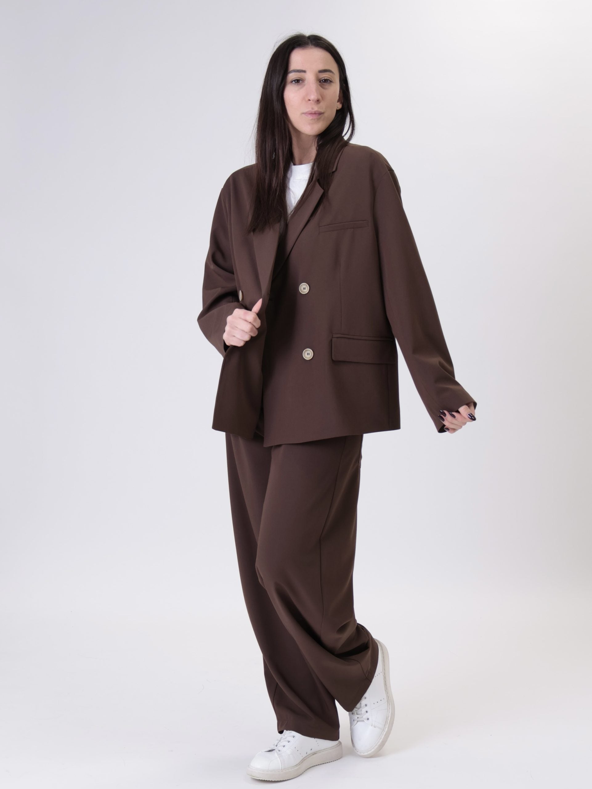 Nova double-breasted dark brown jacket