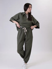 Giulia trousers with cuffed hem - forest green