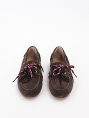 Dark brown fringed boat loafer