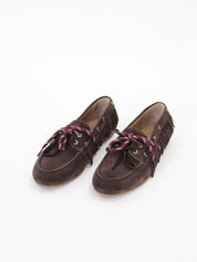 Dark brown fringed boat loafer