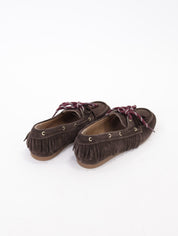 Dark brown fringed boat loafer