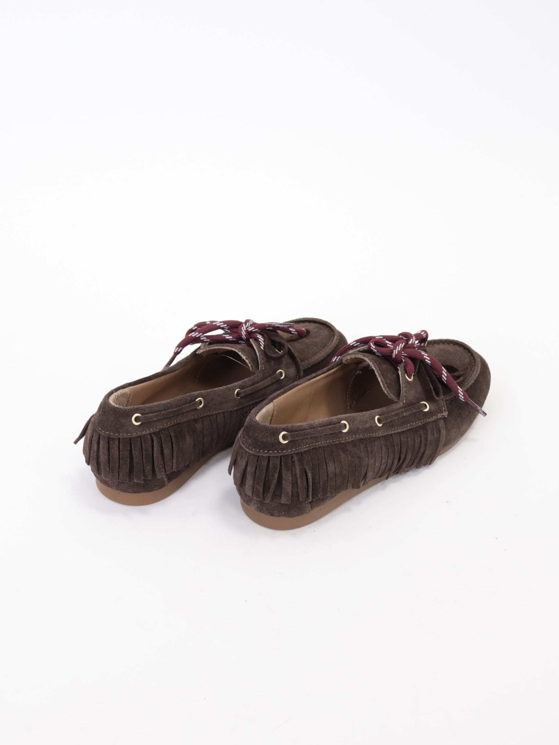 Dark brown fringed boat loafer