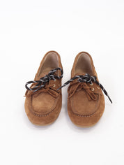 Flat sole leather boat loafer