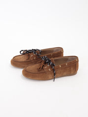 Flat sole leather boat loafer