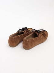 Flat sole leather boat loafer