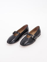 Black patent leather double buckle ballerina flat