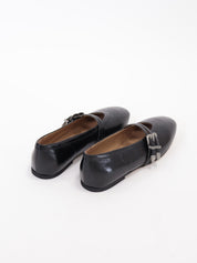 Black patent leather double buckle ballerina flat