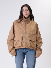 Bomber scamosciato tasche tabacco