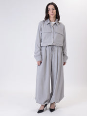 Grey elastic balloon trousers