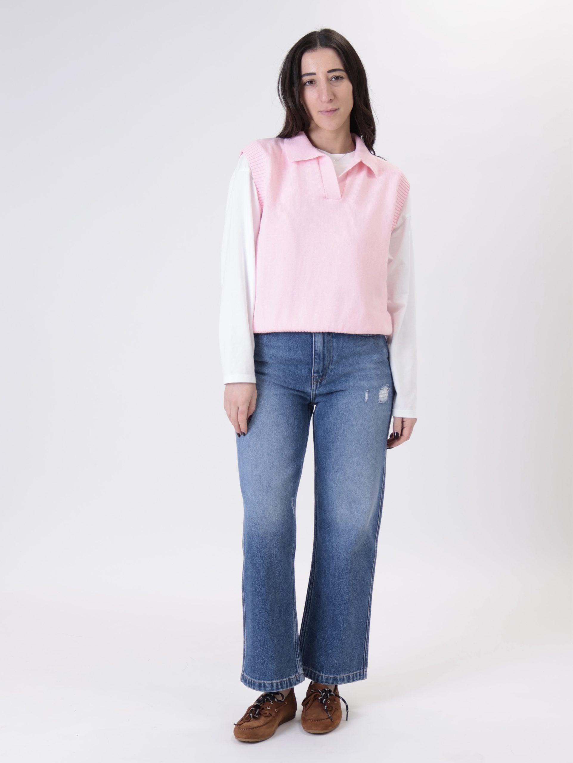 Polo smanicata cotone rosa