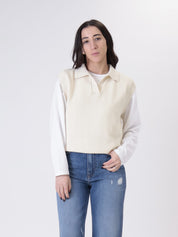 Sleeveless cream cotton polo shirt