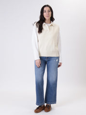 Sleeveless cream cotton polo shirt