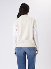 Sleeveless cream cotton polo shirt