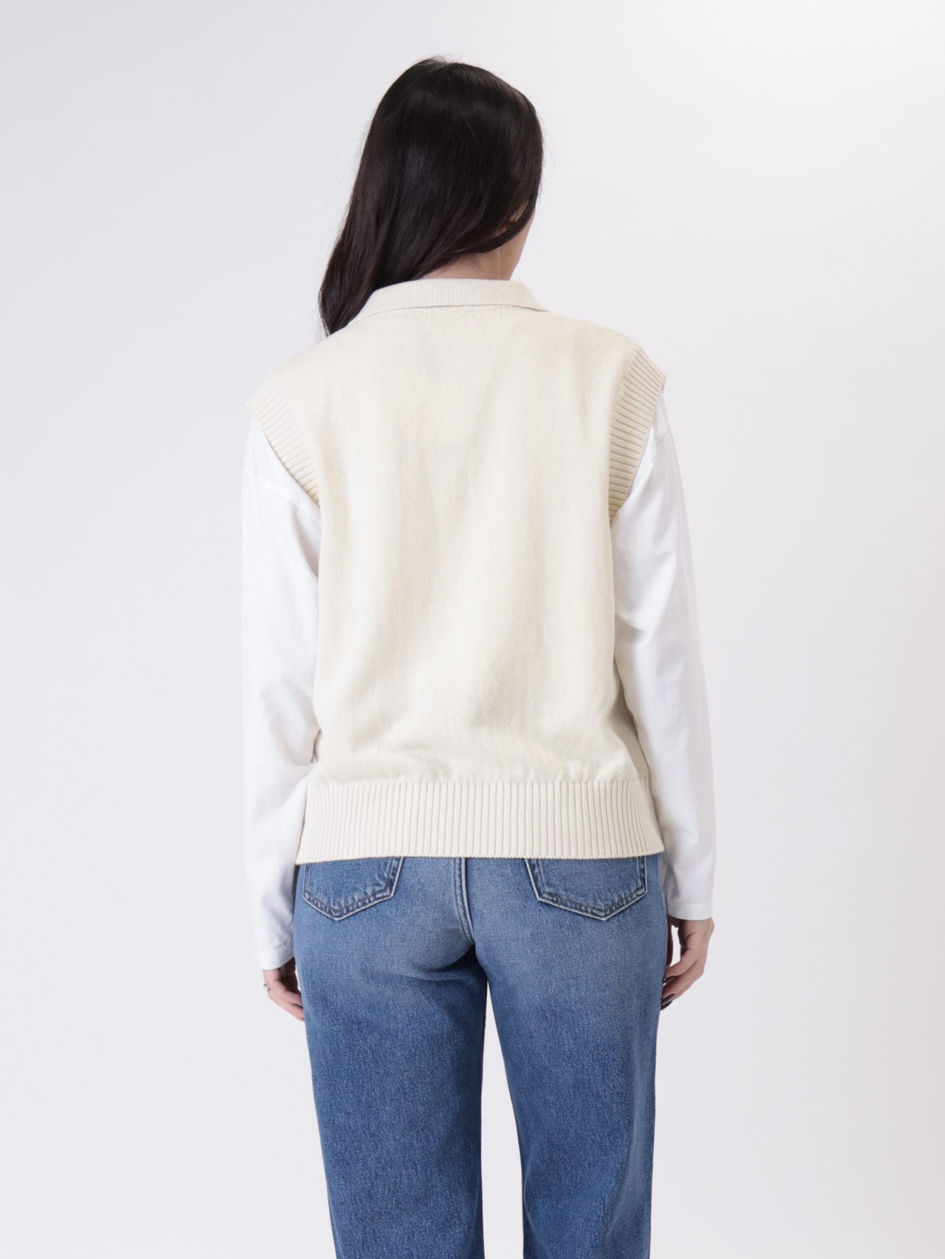 Sleeveless cream cotton polo shirt