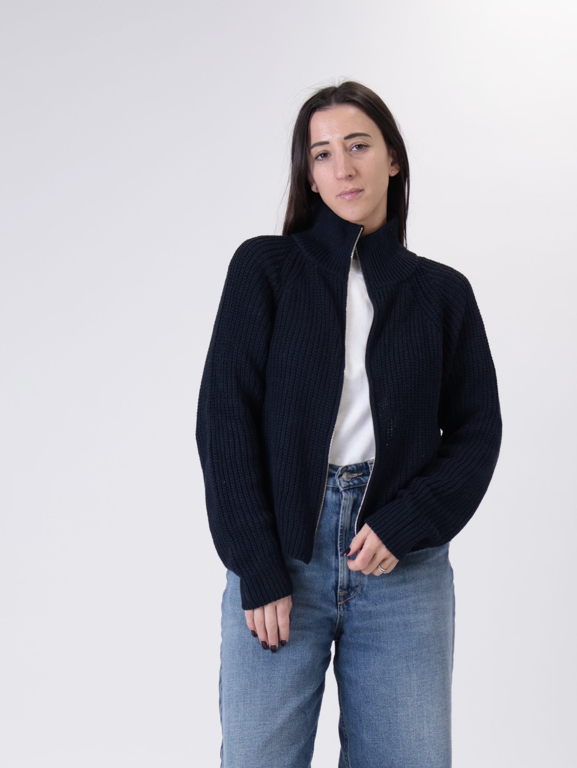 Cardigan zip blu