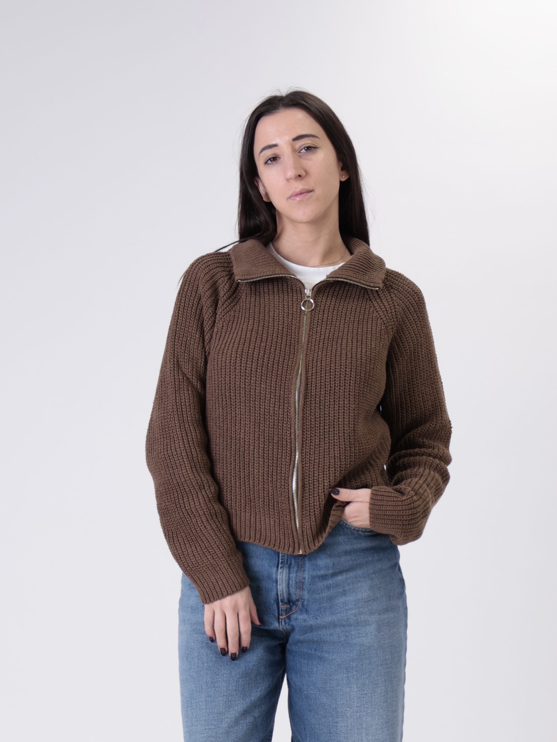 Cardigan zip cioccolato