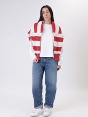 Pullover rigato rosso/panna