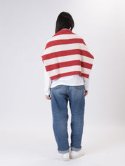 Pullover rigato rosso/panna