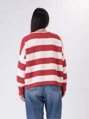 Pullover rigato rosso/panna