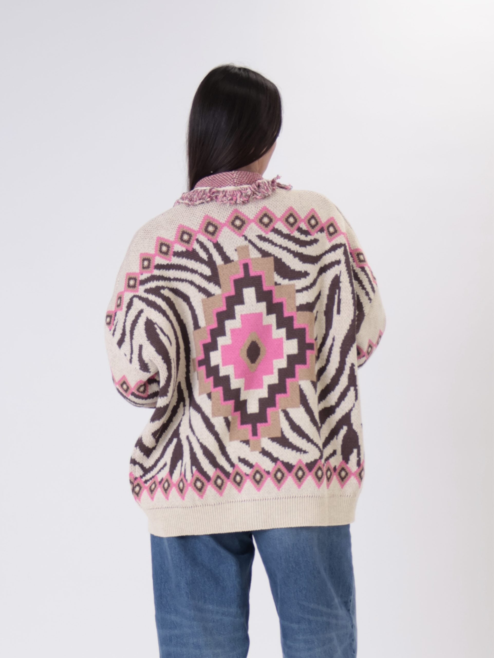 Cardigan fantasia zebra fuxia
