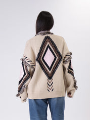 Cardigan fantasia rombi rosa/beige