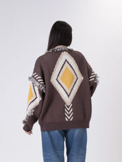 Cardigan fantasia rombi giallo/moro