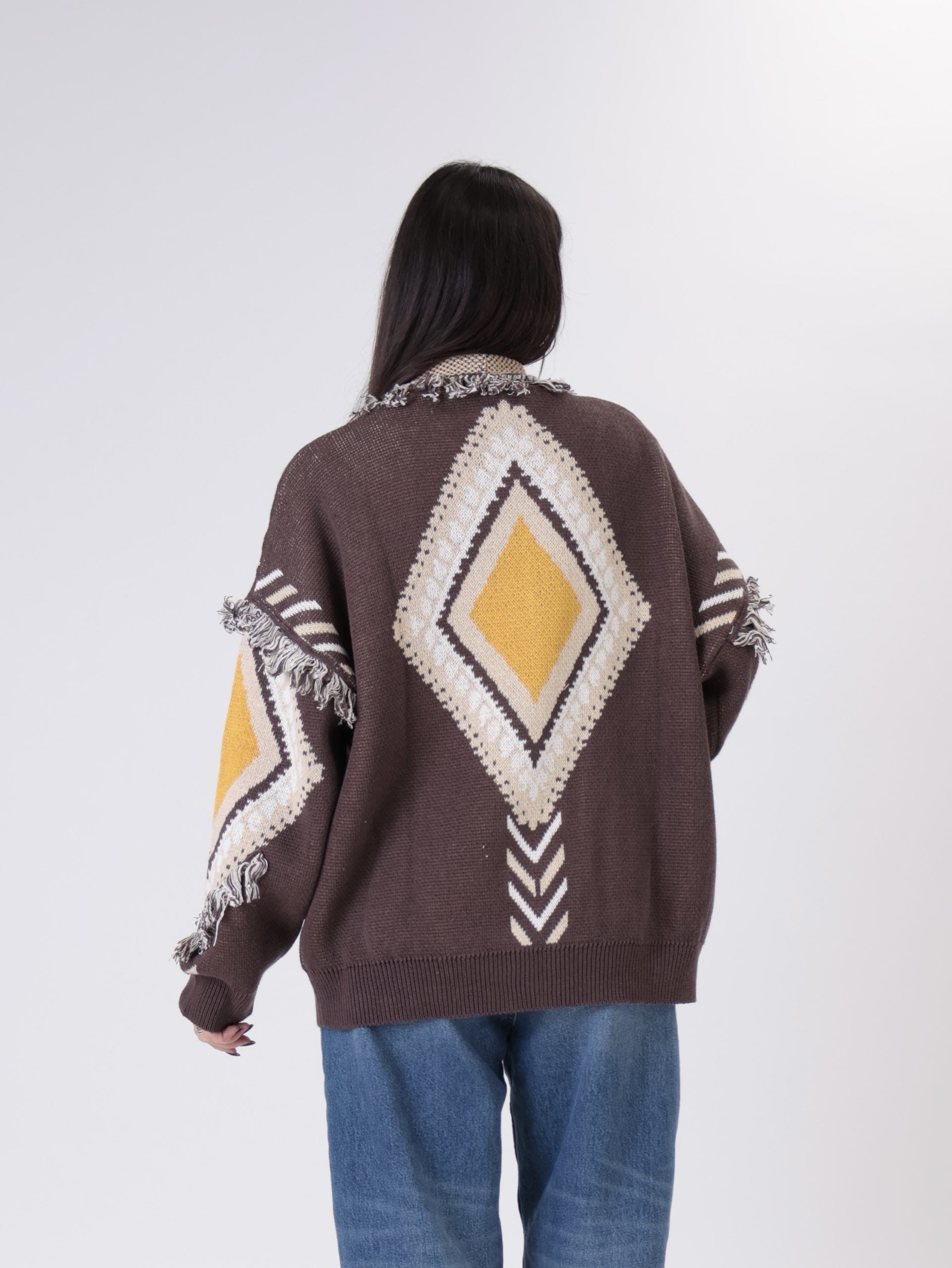 Cardigan fantasia rombi giallo/moro