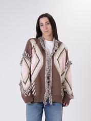 Cardigan fantasia rombi rosa/cammello