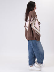 Cardigan fantasia rombi rosa/cammello