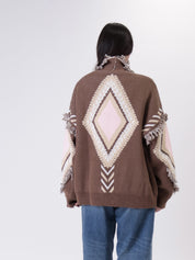 Cardigan fantasia rombi rosa/cammello