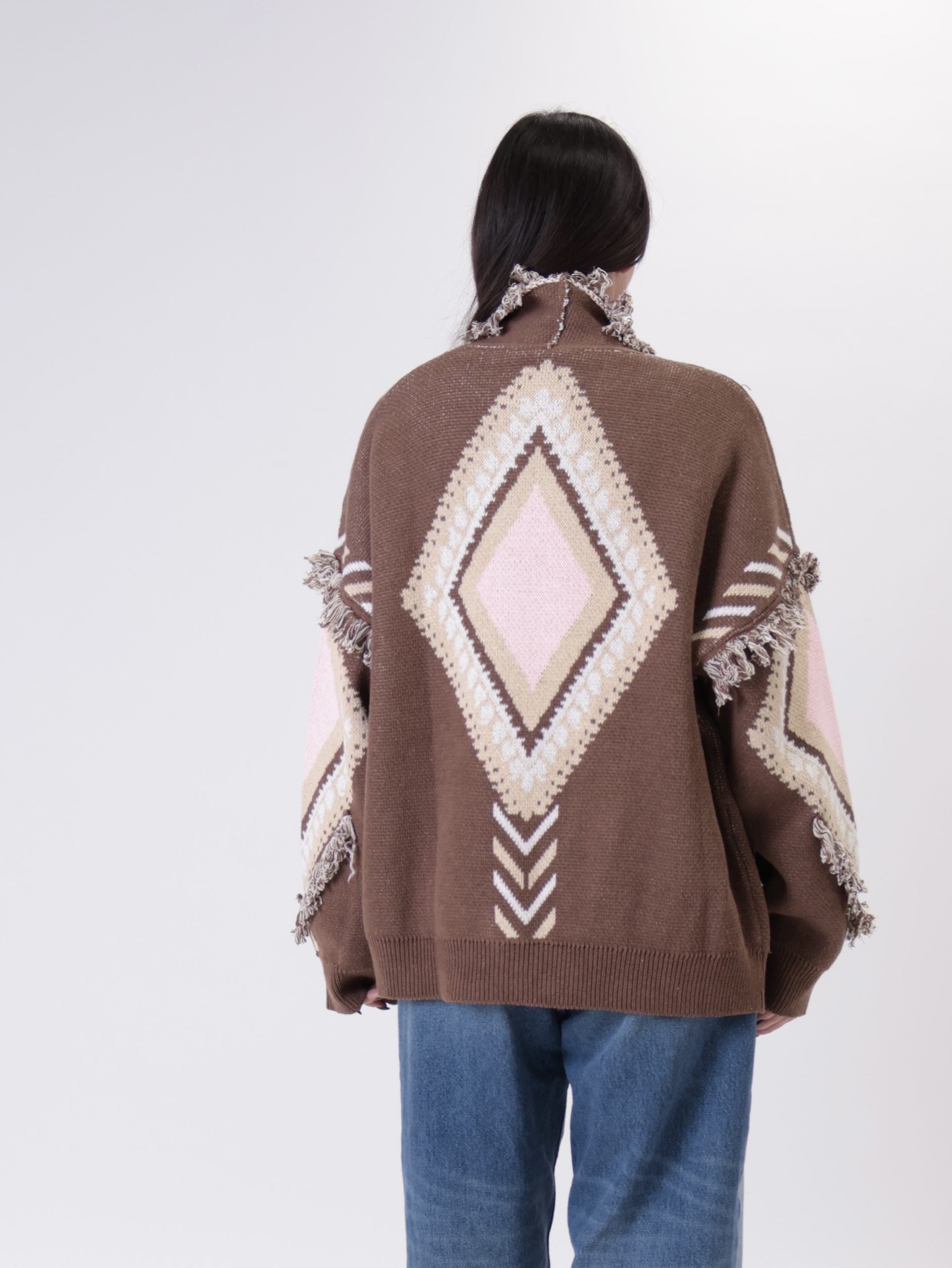Cardigan fantasia rombi rosa/cammello