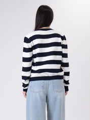 Pullover riga scollo V blu/bianco