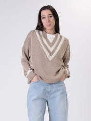 Maglia scollo V corda/burro